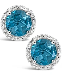 London Blue Topaz (3-1/10 ct. t.w.) and Diamond (1/6 ct. t.w.) Stud Earrings in Sterling Silver