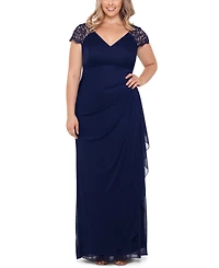 Xscape Plus Lace-Shoulder Gown