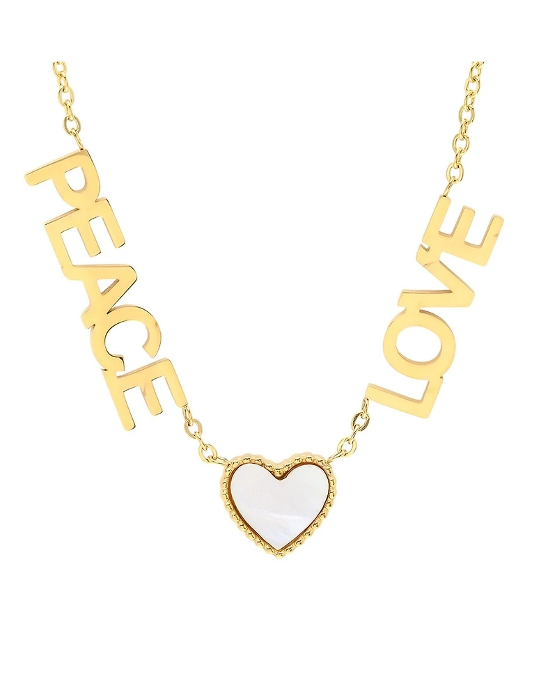 Steeltime 18K Gold Plated Stainless Steel Peace Love Drop Necklace with Heart Charm