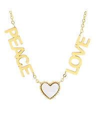 Steeltime 18K Gold Plated Stainless Steel Peace Love Drop Necklace with Heart Charm