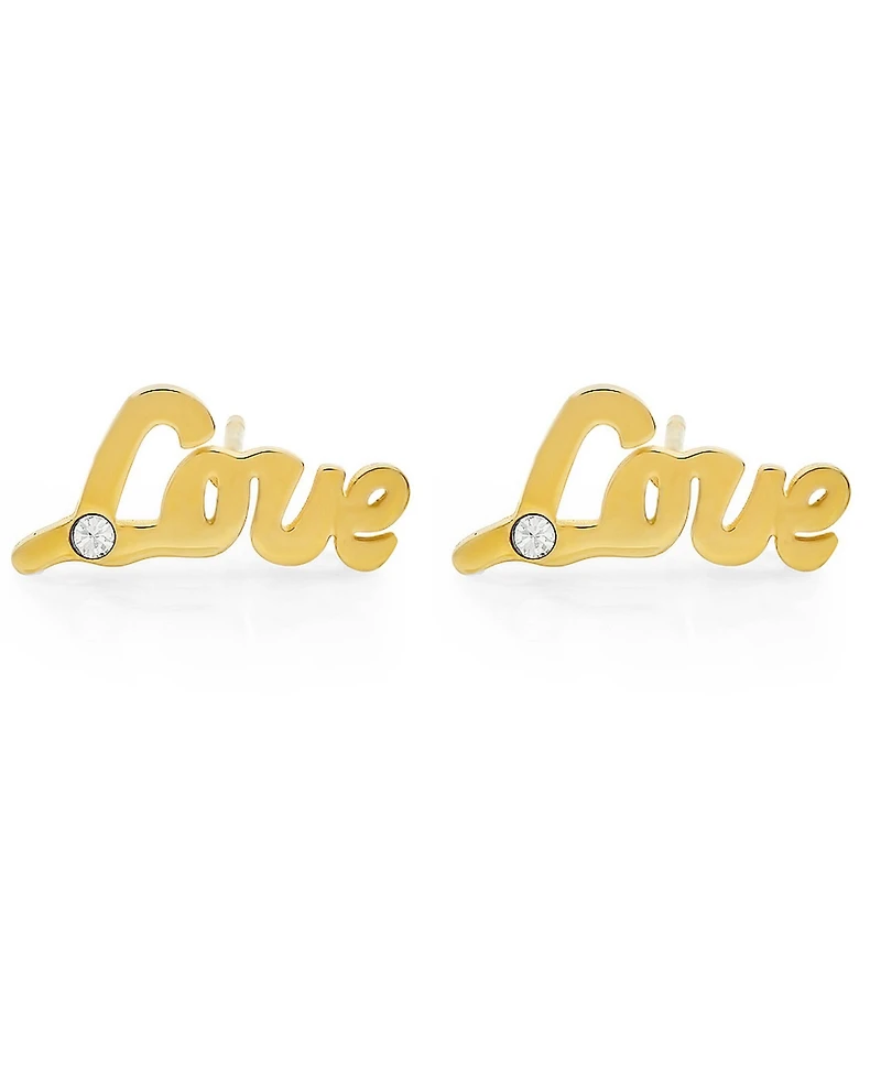 Steeltime Stainless Steel Love 18K Gold Plated Stud Earrings
