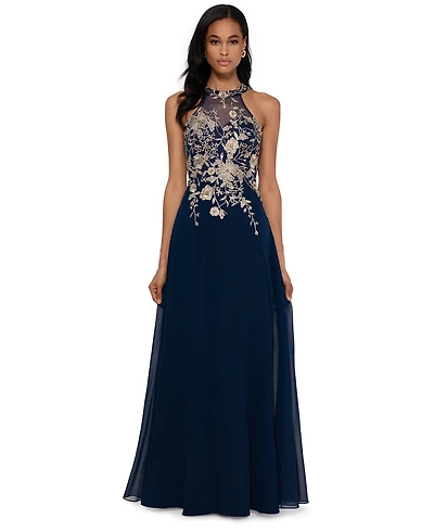 Betsy & Adam Women's Embellished Chiffon Illusion Gown