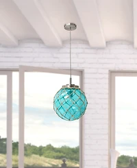 Elegant Designs Buoy Netted Brushed Nickel Coastal Ocean Sea Glass Pendant with Natural Rope