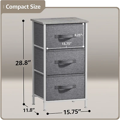 Sorbus Nightstand with 3 Drawers - Steel Frame, Wood Top & Easy Pull Fabric Bins Perfect for Home, Bedroom, Office College Dorm