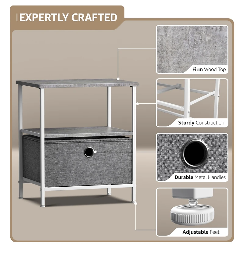 Sorbus 1 Drawers Nightstand with Shelf - Steel Frame, Wood Top & Easy Pull Fabric Bins Perfect for Home, Bedroom