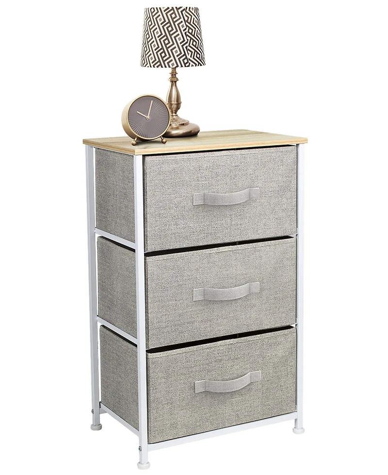 Sorbus Nightstand with 3 Drawers - Steel Frame, Wood Top & Easy Pull Fabric Bins Perfect for Home, Bedroom, Office College Dorm