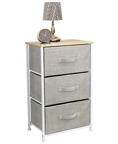 Sorbus Nightstand with 3 Drawers - Steel Frame, Wood Top & Easy Pull Fabric Bins Perfect for Home, Bedroom, Office College Dorm