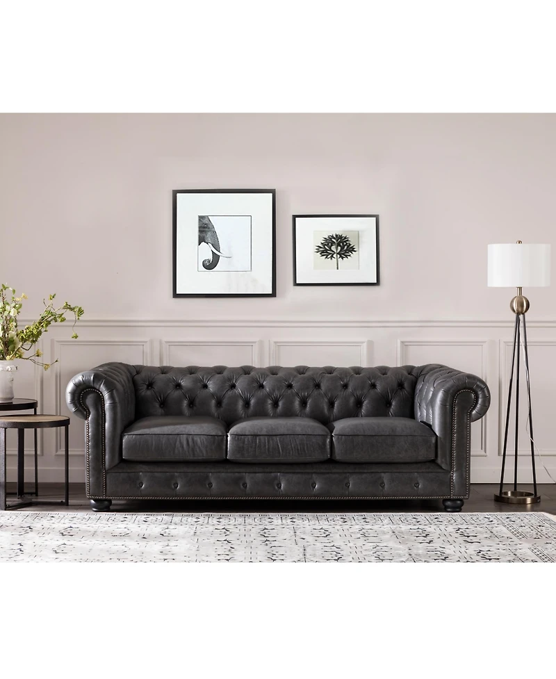 Alexandon Leather Chesterfield Tufted Sofa with Roll Arm