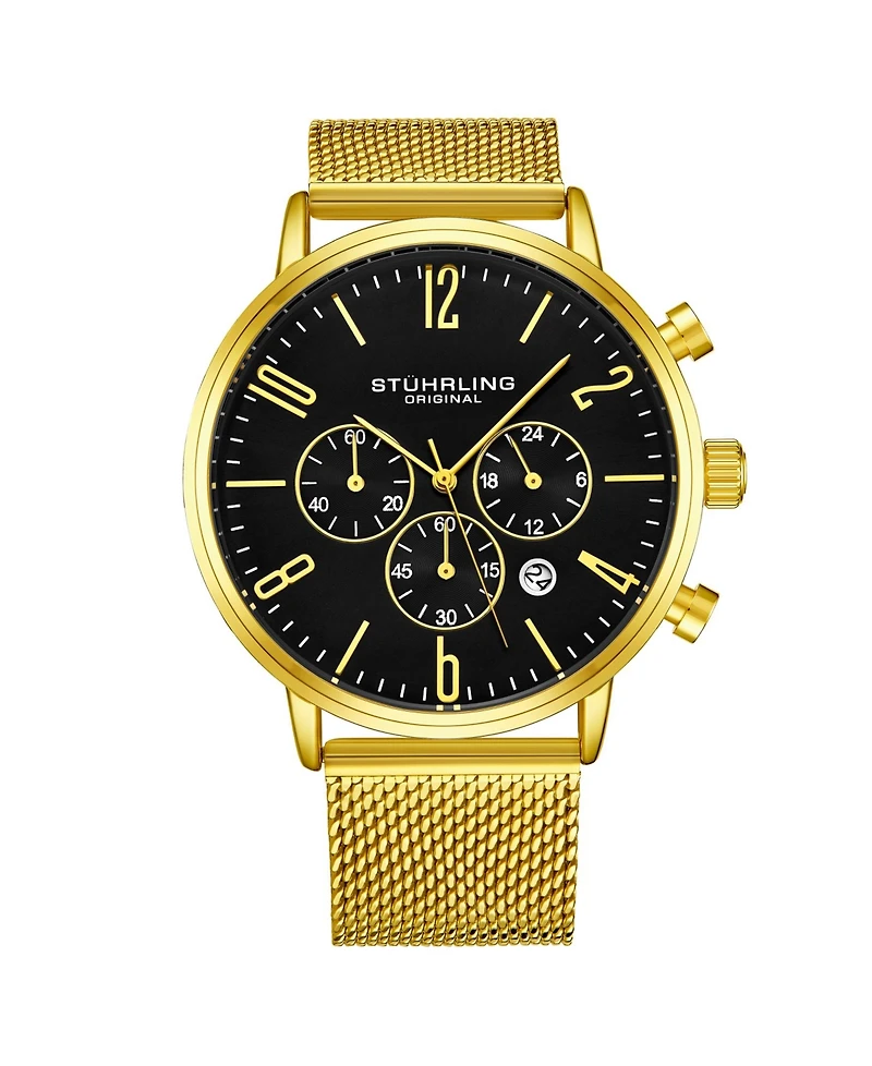 Stuhrling Men's Gold Tone Mesh Stainless Steel Bracelet Watch 48mm