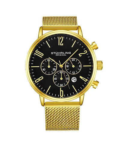 Stuhrling Men's Gold Tone Mesh Stainless Steel Bracelet Watch 48mm