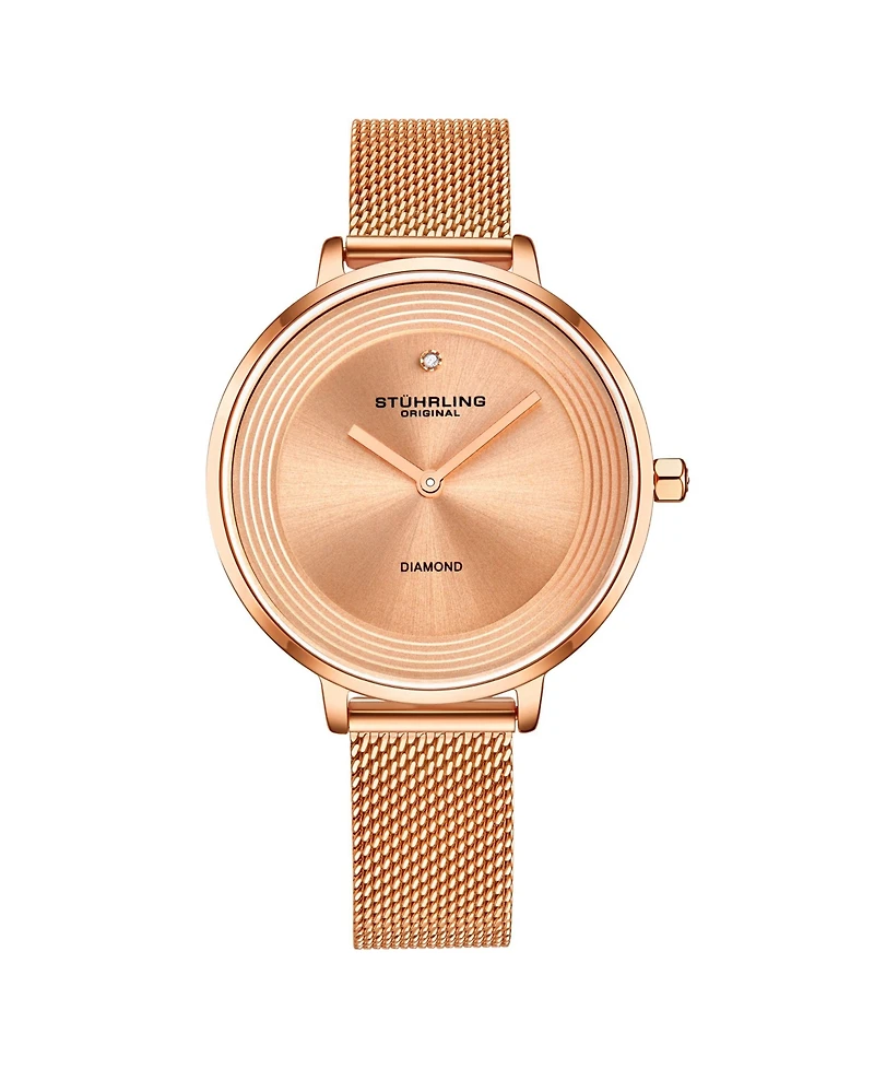 Stuhrling Women's Rose Gold Mesh Stainless Steel Bracelet Watch 37mm