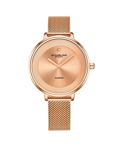 Stuhrling Women's Rose Gold Mesh Stainless Steel Bracelet Watch 37mm
