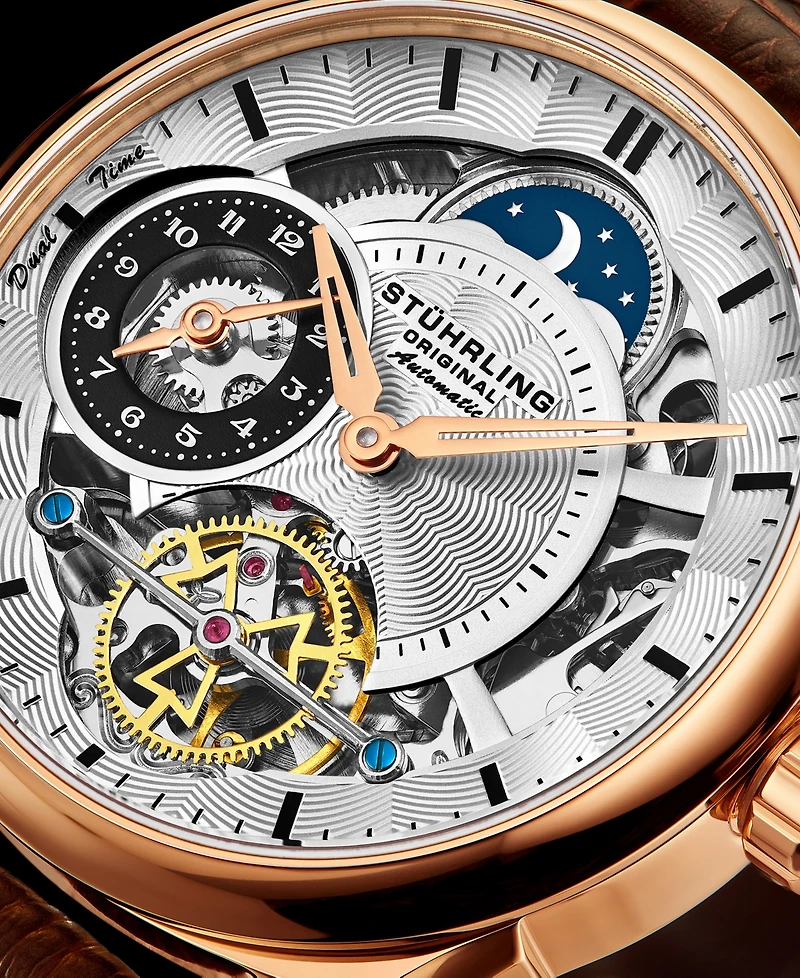 Stuhrling Men's Brown Leather Strap Watch 42mm