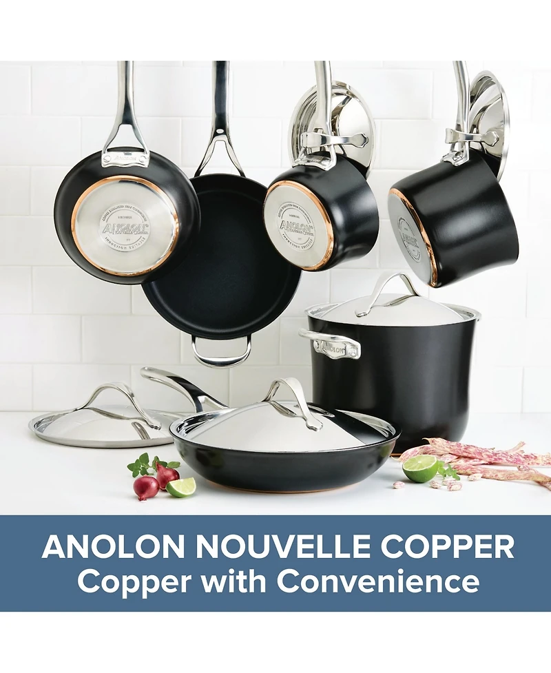 Anolon Nouvelle Copper Luxe Onyx Hard-Anodized Nonstick Cookware Set, 11 Piece