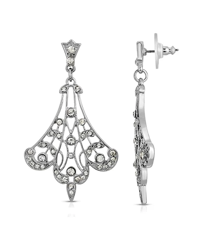 2028 Silver-Tone Crystal Fan Filigree Drop Earrings