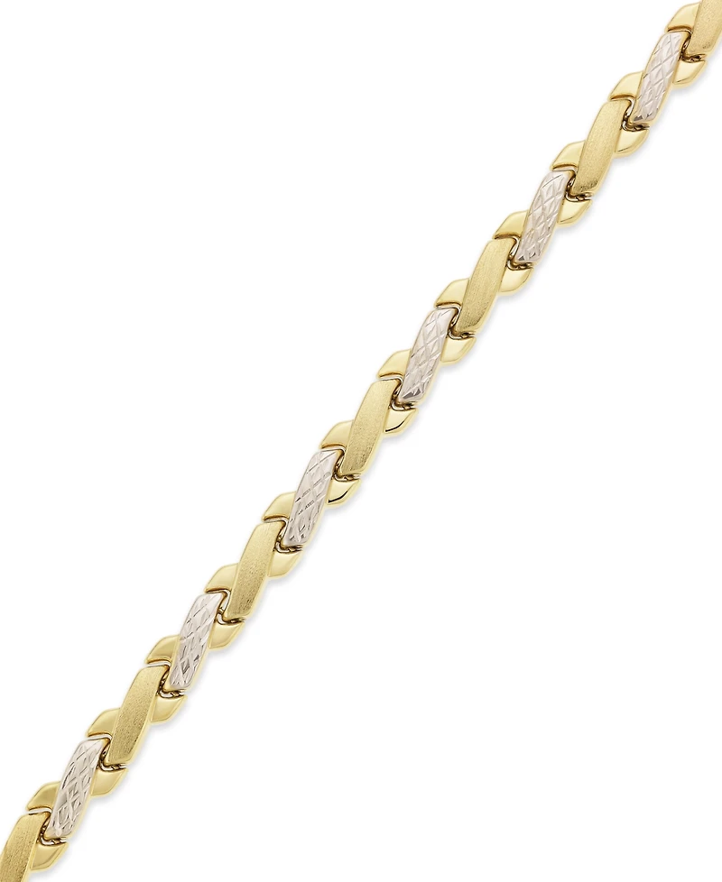 10k Gold and White Gold Bracelet, Two-Tone X Bracelet