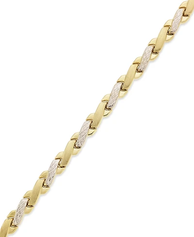 10k Gold and White Gold Bracelet, Two-Tone X Bracelet