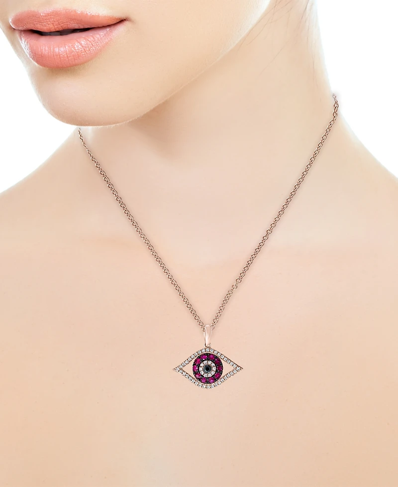 Effy Ruby (1/4 ct. t.w.) & Diamond (1/8 ct. t.w.) 18" Evil Eye Pendant Necklace in 14k Rose Gold or 14k White Gold