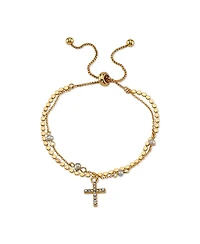 Unwritten 14K Gold Flash-Plated Gray Fresh Water Pearl and Crystal Cross Double Strand Bolo Bracelet