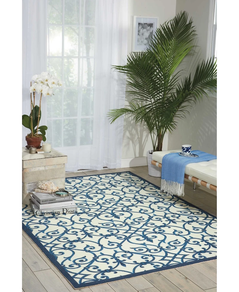 Long Street Looms Backyard BAC093 Blue 4'4" x 6'3" Outdoor Area Rug
