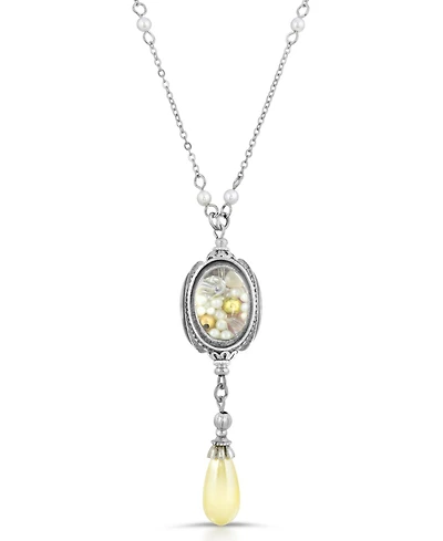 2028 Antique-like Pewter Imitation Pearl Drop Spinner Necklace