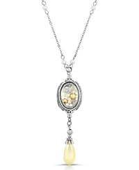 2028 Antique-like Pewter Imitation Pearl Drop Spinner Necklace