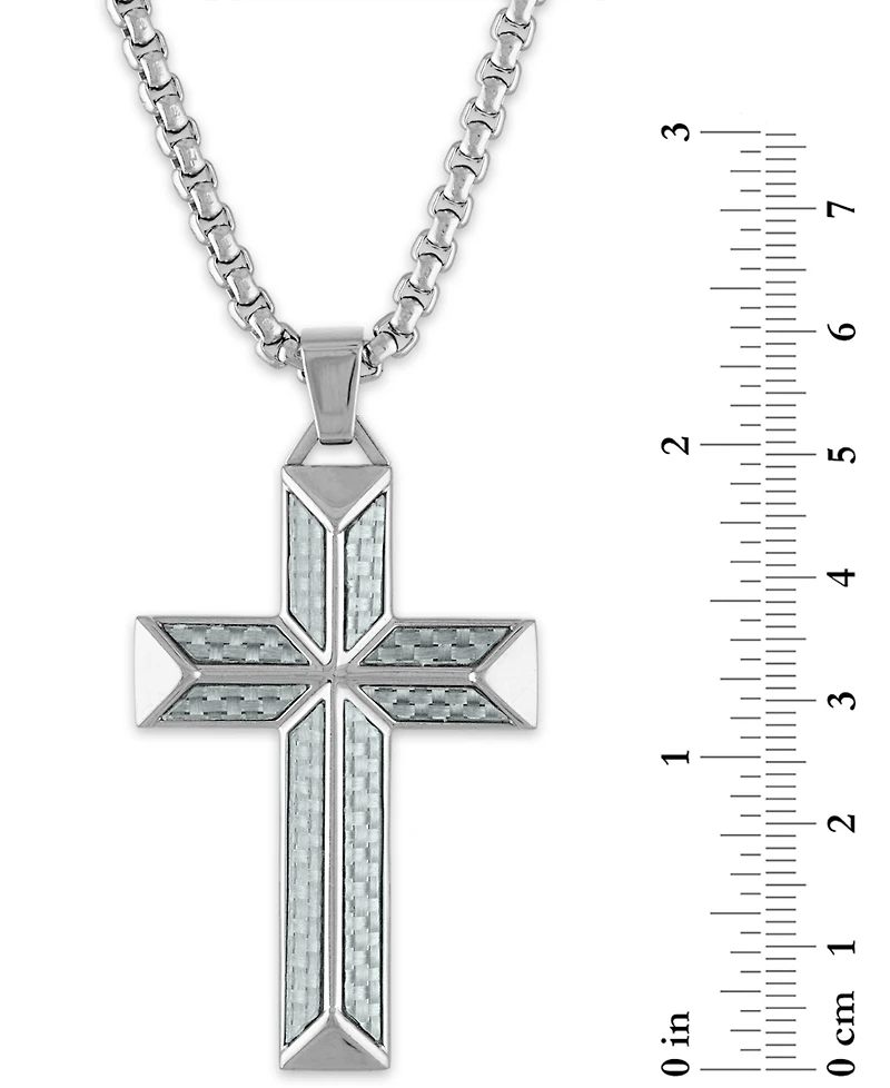 Esquire Men's Jewelry Cross Pendant Necklace in Gray Carbon Fiber and Stainless Steel, Created for Macy's
