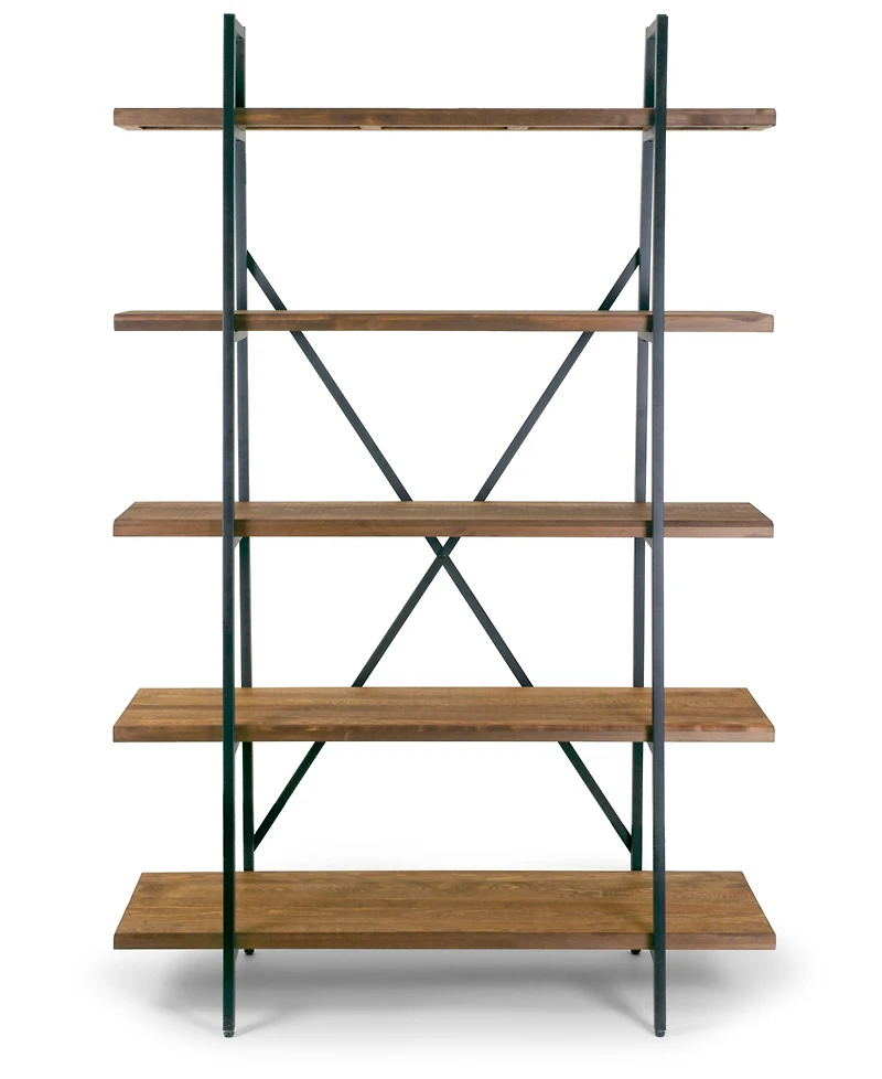 Glamour Home Ailis 71.5" Leaning Etagere Pine Wood Metal Frame Bookcase Five-Shelf Media Tower