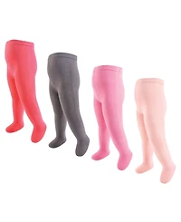 Touched by Nature Toddler and Kids Girl Organic Cotton Tights, Coral Charcoal, 7-10 Years