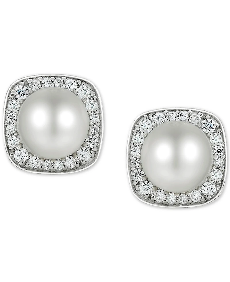 Cultured Freshwater Pearl (6mm) and Diamond (1/4 ct. t.w.) Stud Earrings in 14k White Gold