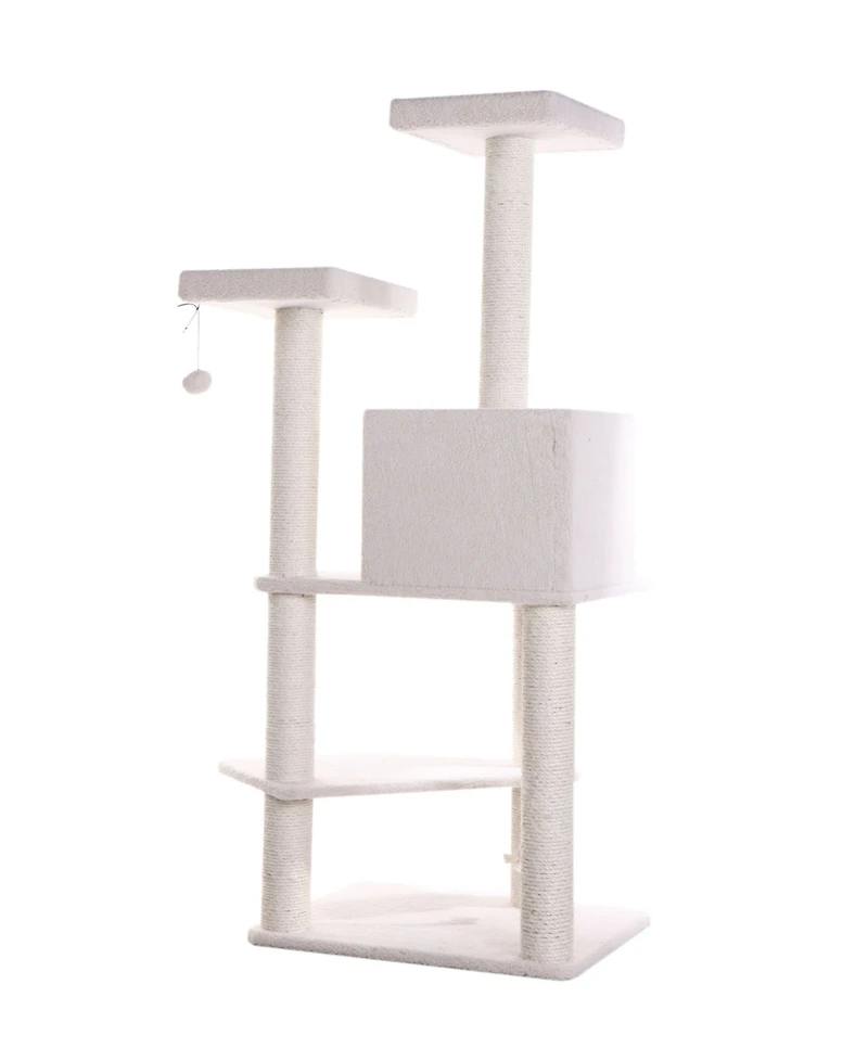 Armarkat Ivory 57-inch High Real Wood Cat Tree with Fleece Covered Climber and Condo B5701