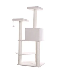 Armarkat Ivory 57-inch High Real Wood Cat Tree with Fleece Covered Climber and Condo B5701