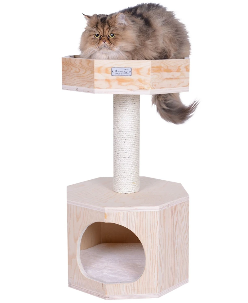 Armarkat Premium Scots Pine 29-Inch Real Wood Cat Tree with Perch and Condo