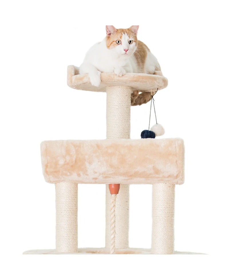 Armarkat Spacious Thick Fur Real Wood Cat Tower With Basket Lounge, Ramp, Beige Activity Center With Scratching Posts Stand House A5806