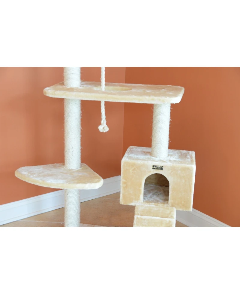 Armarkat Cats Natural Sisal Posts Tower, Real Wood Scratching Tree For Cats, 58inch Height Beige Condo A5801