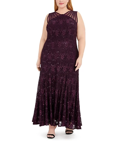 R & M Richards Plus Sequin Lace Gown