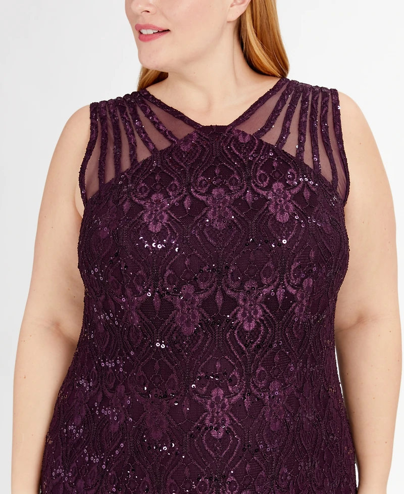 R & M Richards Plus Sequin Lace Gown