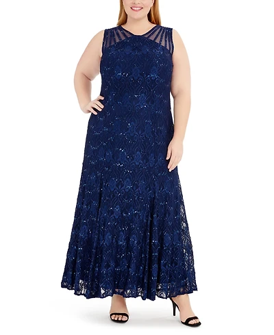 R & M Richards Plus Sequin Lace Gown
