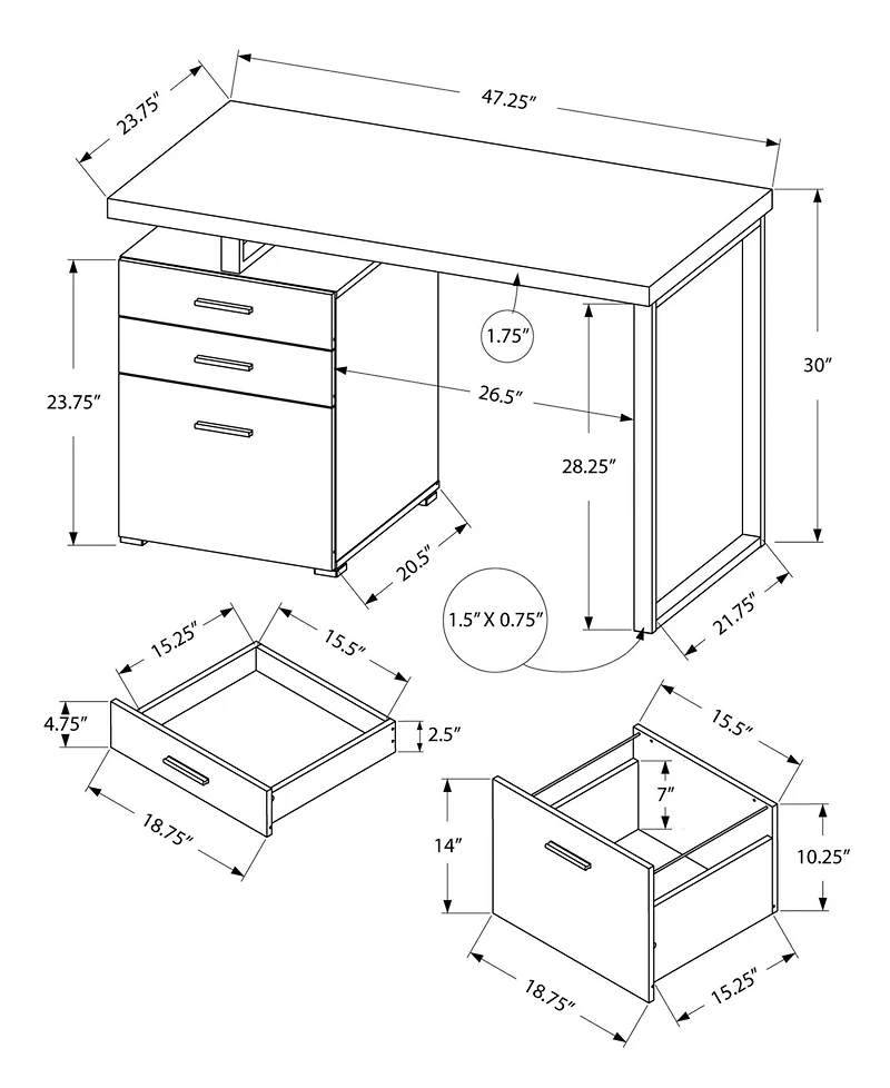 Monarch Specialties Computer Desk - 48" L Top Left-Right Facing