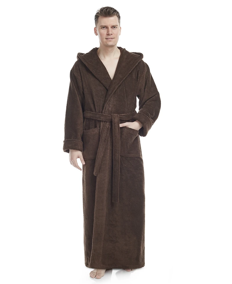Arus Men's Thick Full Ankle Length Hooded Turkish Cotton Bathrobe