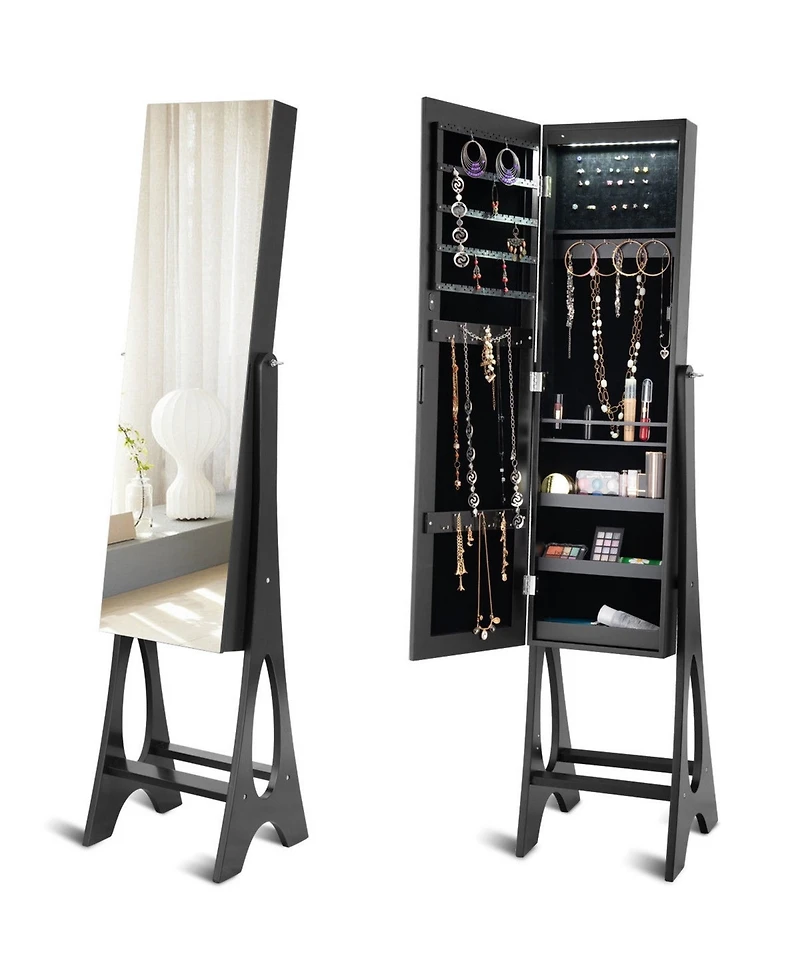 Costway Led Jewelry Cabinet Organizer Bevel Edge Mirrored Standing