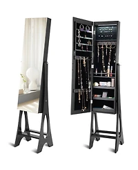 Costway Led Jewelry Cabinet Organizer Bevel Edge Mirrored Standing
