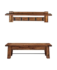 Alaterre Furniture Durango Industrial Wood Coat Hook Shelf and Bench Set
