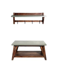 Alaterre Furniture Brookside Cement-Top Wood Entryway Coat Hook and Bench