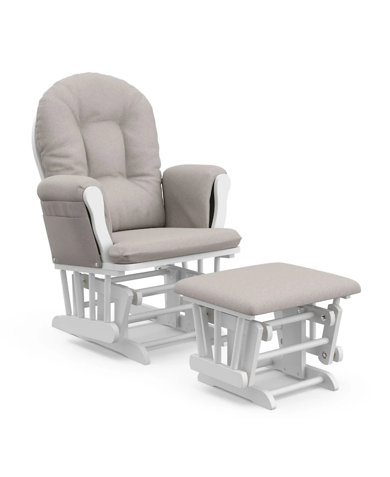 Storkcraft Hoop Glider and Ottoman - White with Pink