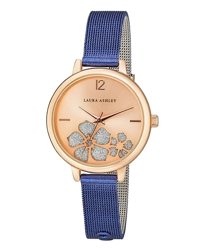 Laura Ashley Women's Sunray Floral Stone Dial Blue Alloy Bracelet Watch 34mm