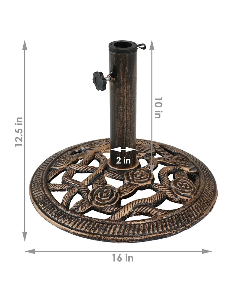 Rose Blossom 16-Inch Diameter Cast Iron Patio Umbrella Base Stand - Green