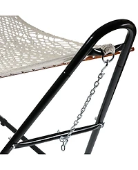Cotton Double Wide Rope Hammock with Spreader Bars and Multi-Use Steel Stand - 450 Pound Capacity - Natural