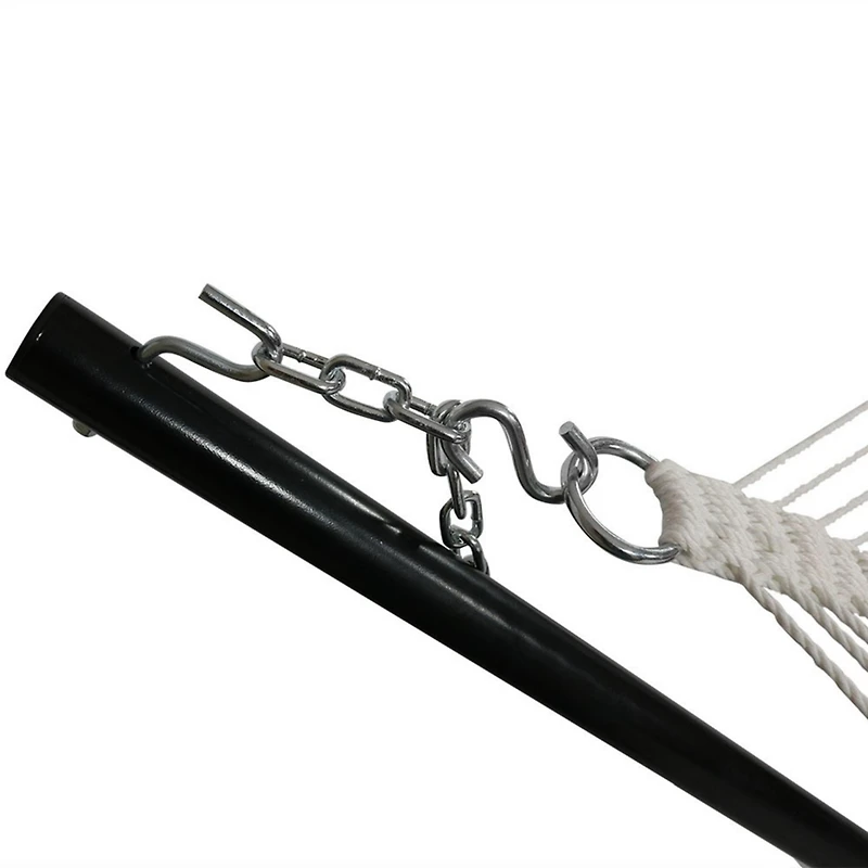 Quilted Fabric Double Hammock with 12-Foot Stand - 400-Pound Capacity - Black Stand - Red