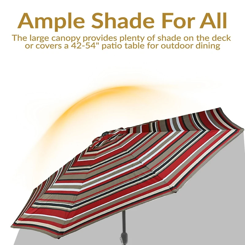 9ft Striped Outdoor Umbrella for Patio, Pool or Yard - Polyester Table Market Umbrella with Tilt and Crank - Awning Stripe